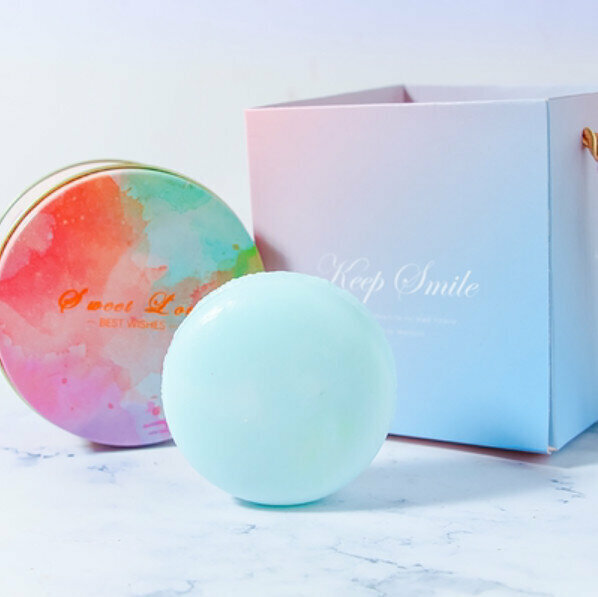 Popular Macaron Handmade Soap (Colored Iron Box + Handbag) [Light Blue/Magnolia]
