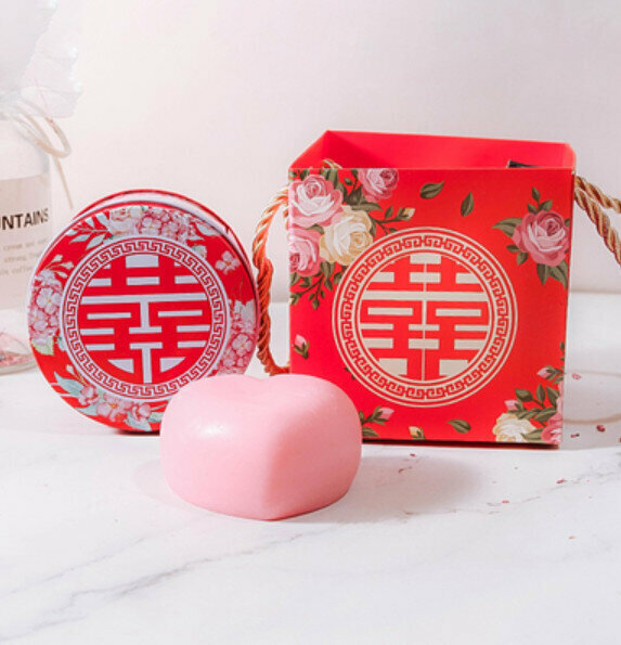 Hotly recommended Festive Red Handmade Soap (Double Happiness Iron Box + Handbag) [Light Pink/Sakura Fragrance]