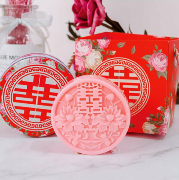 Hotly recommended Double Happiness Handmade Essential Oil Soap (Double Happiness Iron Box + Handbag) [Light Pink 100g]