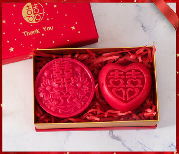 熱推2塊裝結婚伴手禮精油皂（禮盒裝）【紅心喜+紅雙喜】