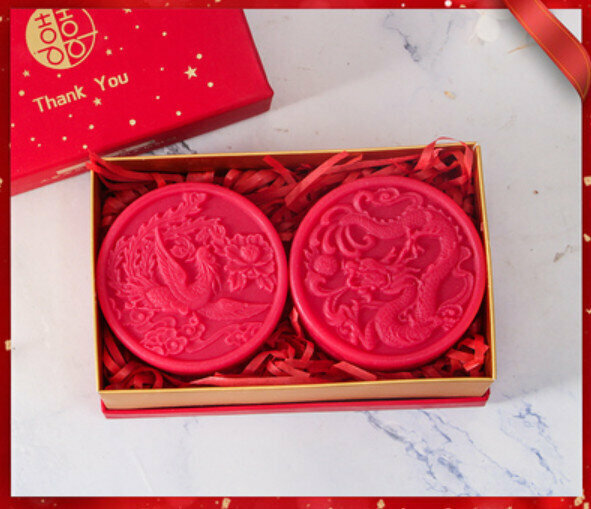 熱推2塊裝結婚伴手禮精油皂（禮盒裝）【紅鳳凰+紅飛龍】