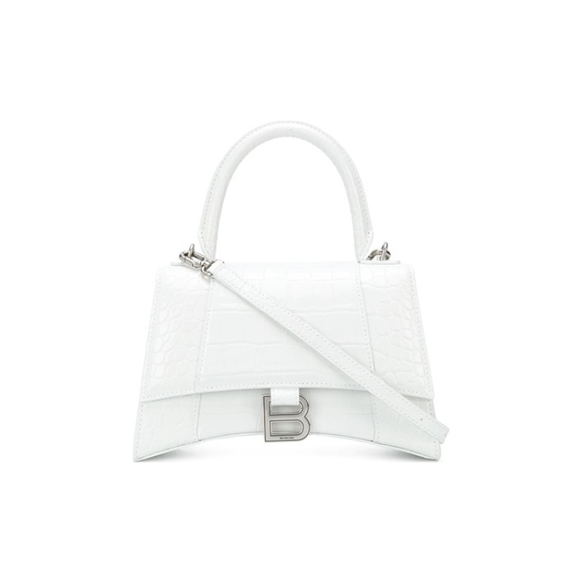BALENCIAGA Top Handle 沙漏袋 鱷魚紋壓花 牛皮 女仕 小號 手袋 白色