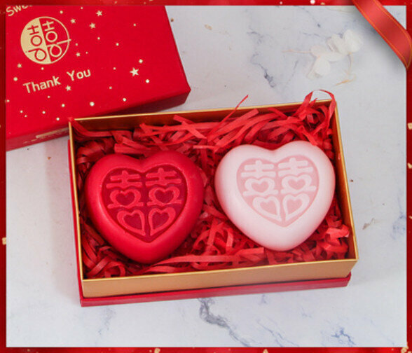 熱推2塊裝結婚伴手禮精油皂（禮盒裝）【粉心喜+紅心喜】