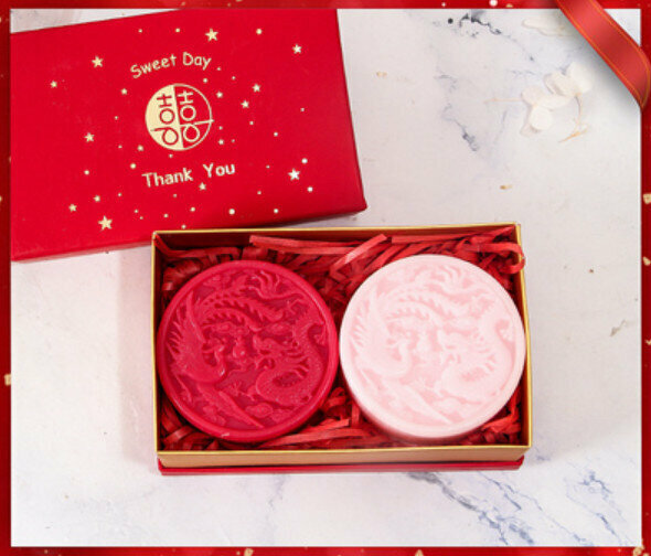 熱推2塊裝結婚伴手禮精油皂（禮盒裝）【粉龍鳳+紅龍鳳】
