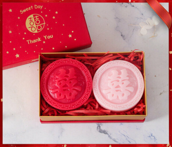 熱推2塊裝結婚伴手禮精油皂（禮盒裝）【粉大雙喜+紅大雙喜】