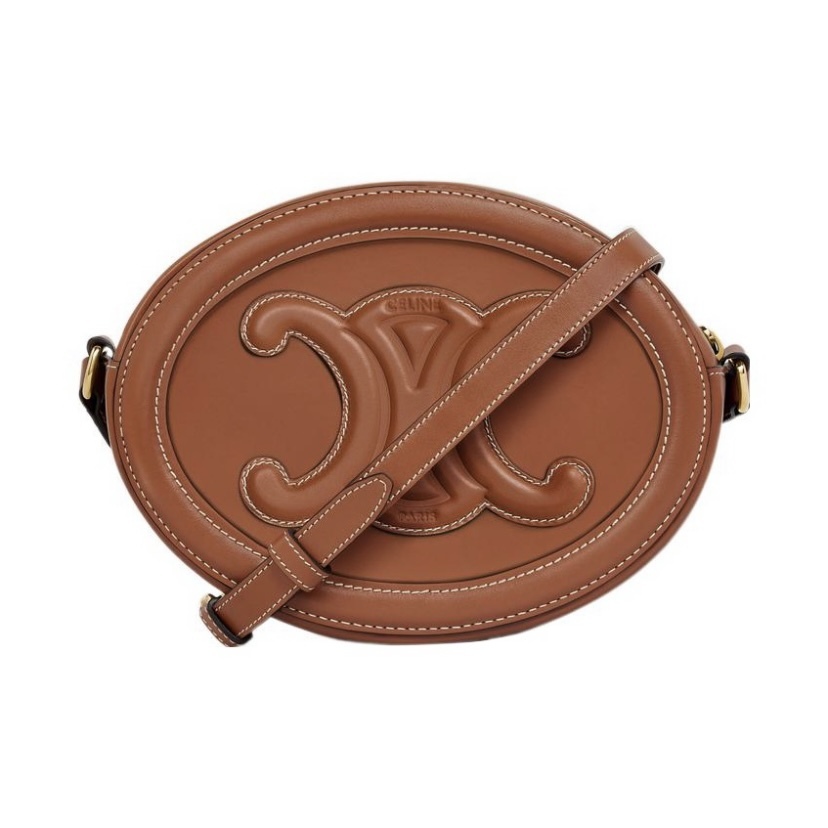 CELINE Triomphe 光滑 牛皮革 斜揹 橢圓形 黃褐色 月餅包