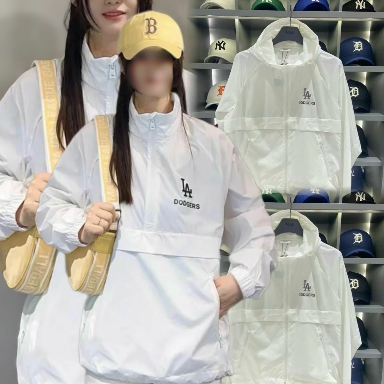 【韓國預購】MLB F090358 LA半拉鏈上衣 (白色)