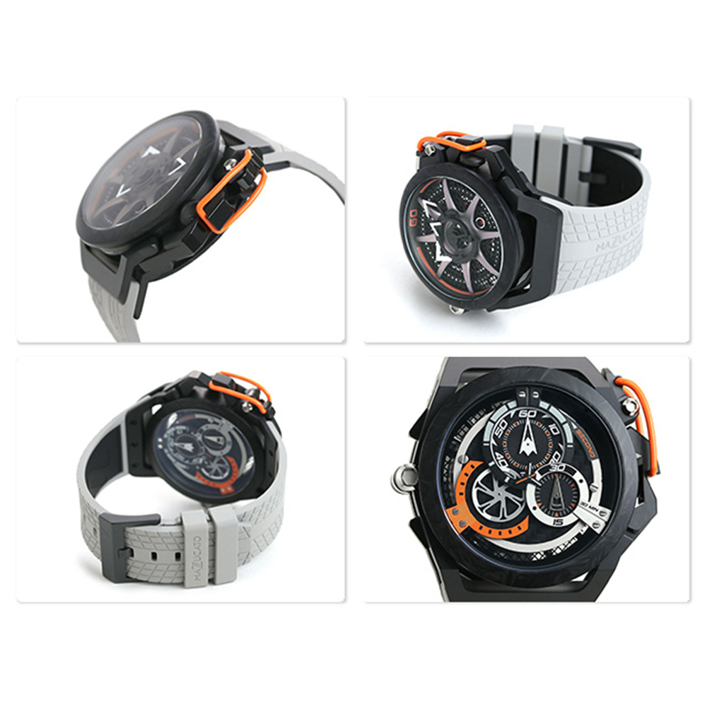 【Mazzucato】F1-GYBLK 開闔式錶框 翻轉式錶面 三針 自動上鍊 黑鍛造碳纖維錶框 防眩光 雙面 雙色 氟化橡膠 錶帶-