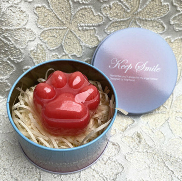 爆款卡通貓爪手工香皂（紅色貓爪皂+款2鐵盒）【重量約60g】