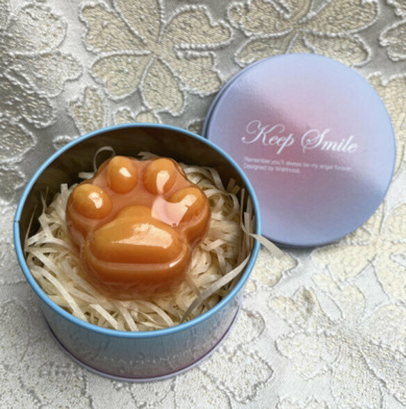 爆款卡通貓爪手工香皂（橙色貓爪皂+款2鐵盒）【重量約60g】