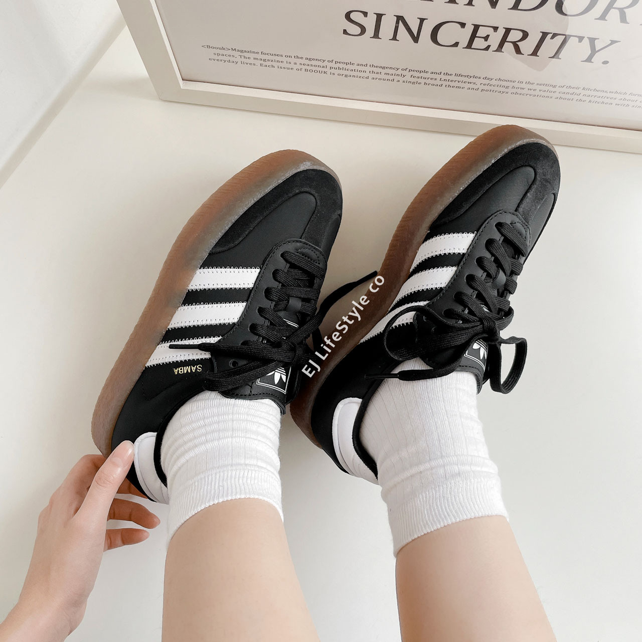 ADIDAS SAMBAE 黑色 黑白 焦糖底 厚底 增高 仿皮革 女鞋 JI1350 / 調貨