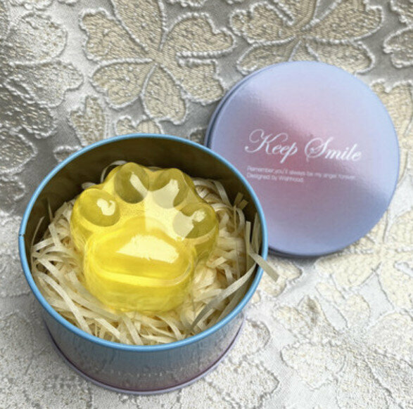 爆款卡通貓爪手工香皂（黃色透明款+款2鐵盒）【重量約60g】