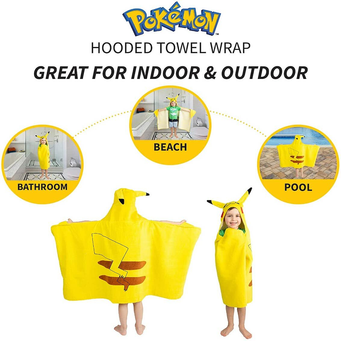 美國 Pokemon 超柔軟棉質連帽浴巾