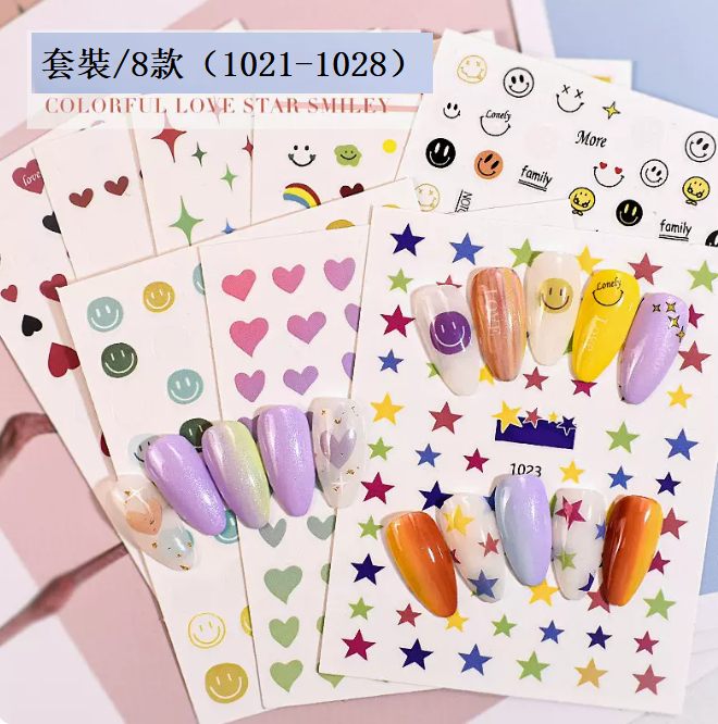Hot selling manicure love star stickers (set/8 sheets-1021-1028#)
