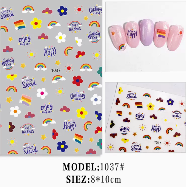 Hot selling manicure cartoon flower stickers (1037#)