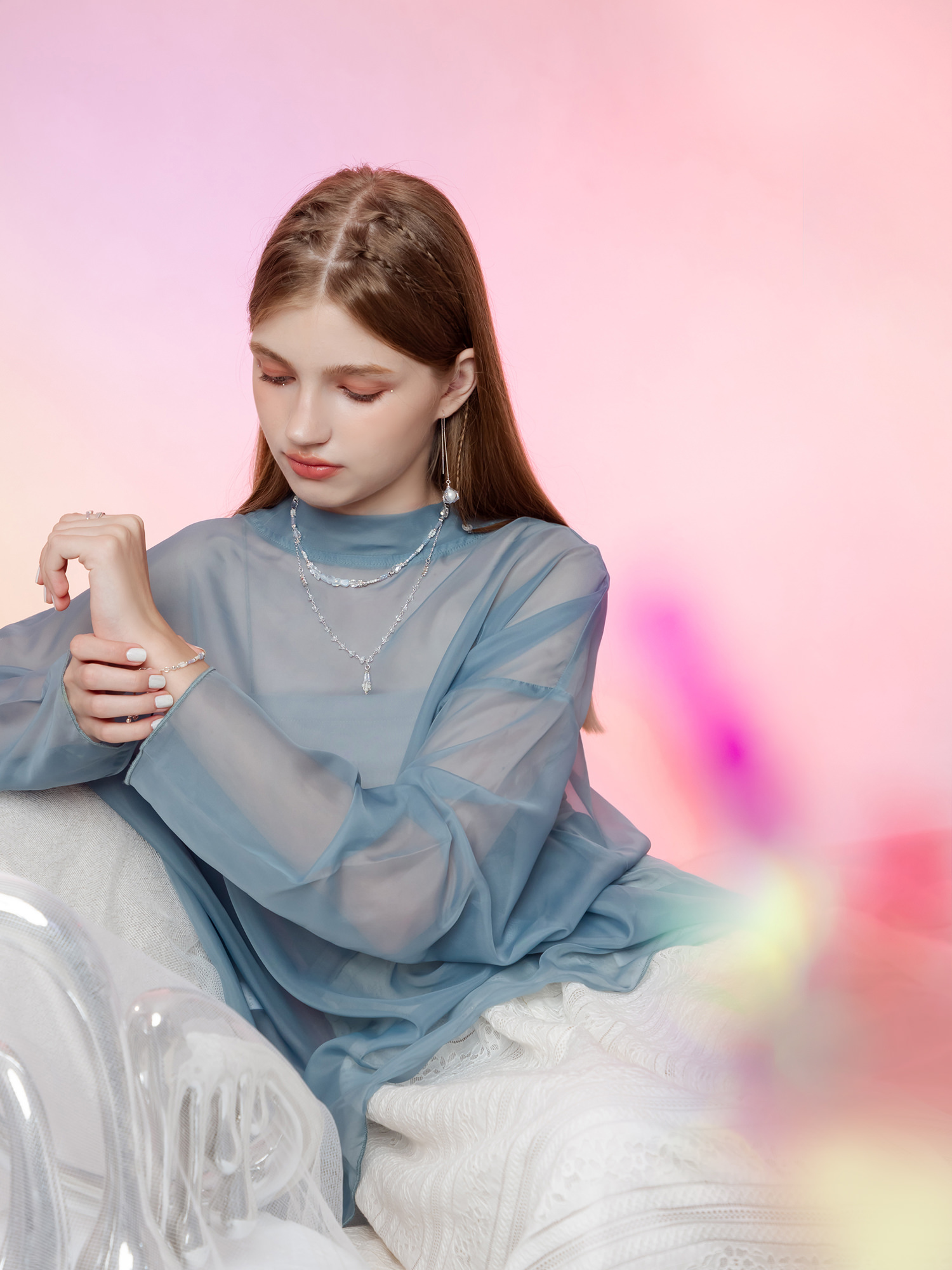 天空之鏡。MUCHAT手作垂墜幾何珍珠純銀針耳環