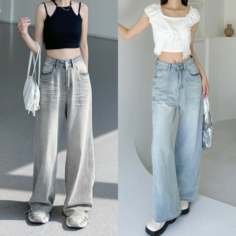 封神款❤️‍🔥冷調低飽和暈染水洗落地寬褲(2色)