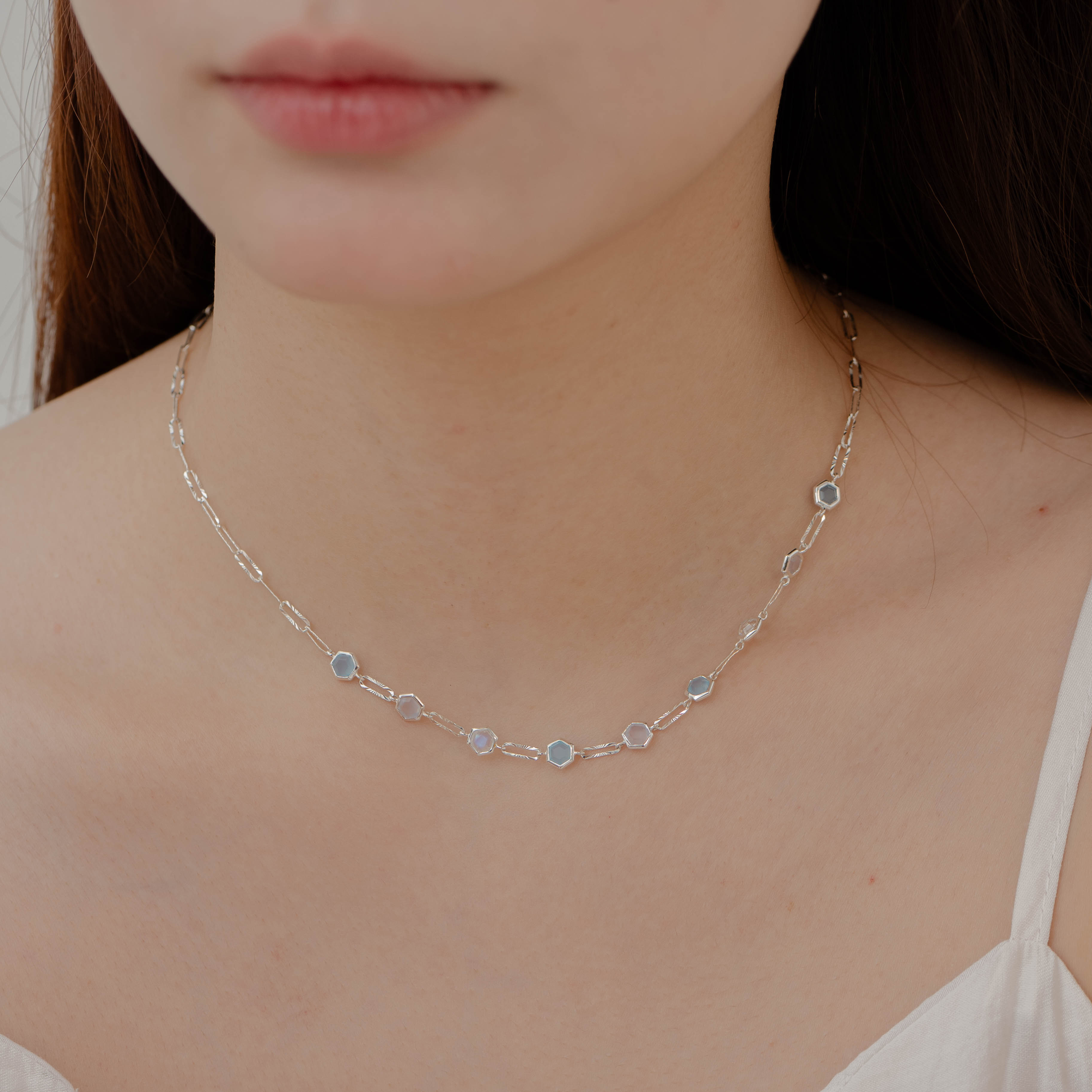 Blue Hexagon切花項鍊