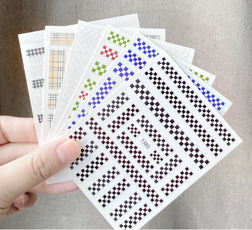 Hot selling manicure plaid stickers (set/4 styles 4 sheets)