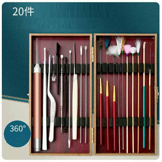 Popular model [20-piece set] ear picking tool with visible light-emitting ear picking spoon [wooden box ear picking]