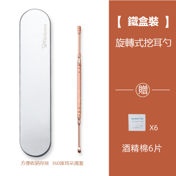 Popular ear picking tool set (in iron box: rotating ear picking spoon [free 6 pieces of alcohol cotton])