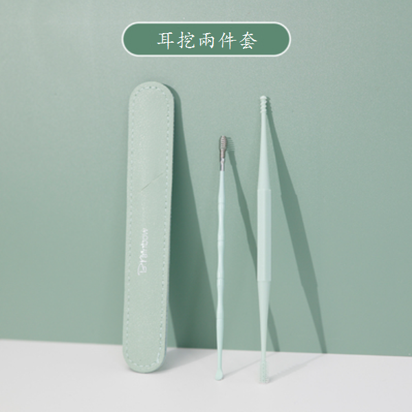 Popular two-piece set of ear picks (mint green (12 pieces of alcohol cotton included))