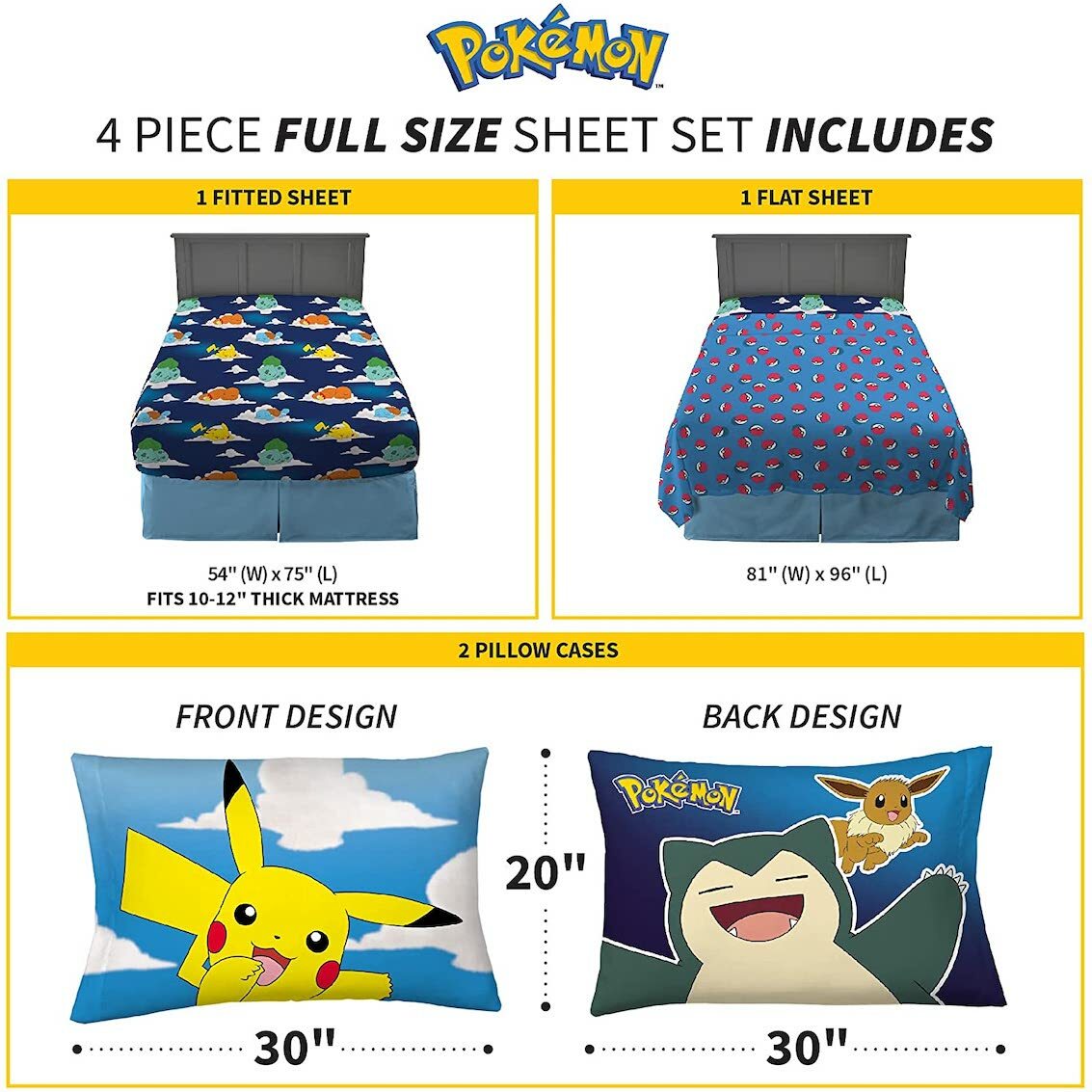 美國 Pokemon 4 件裝床上套裝 (雙人床)
