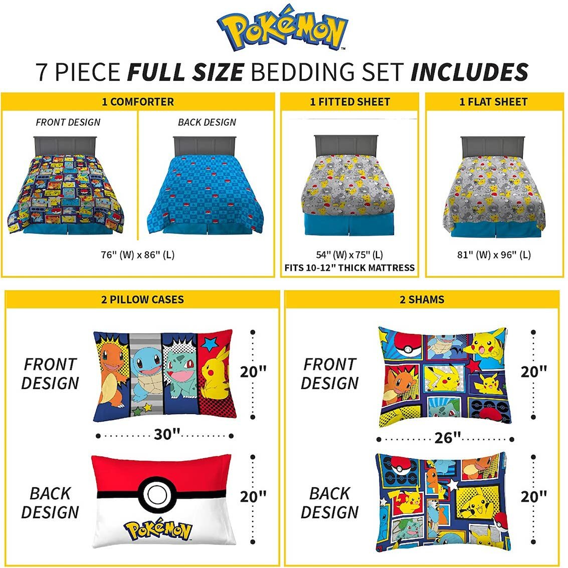 美國 Pokemon 7 件裝床上套裝 (雙人床)