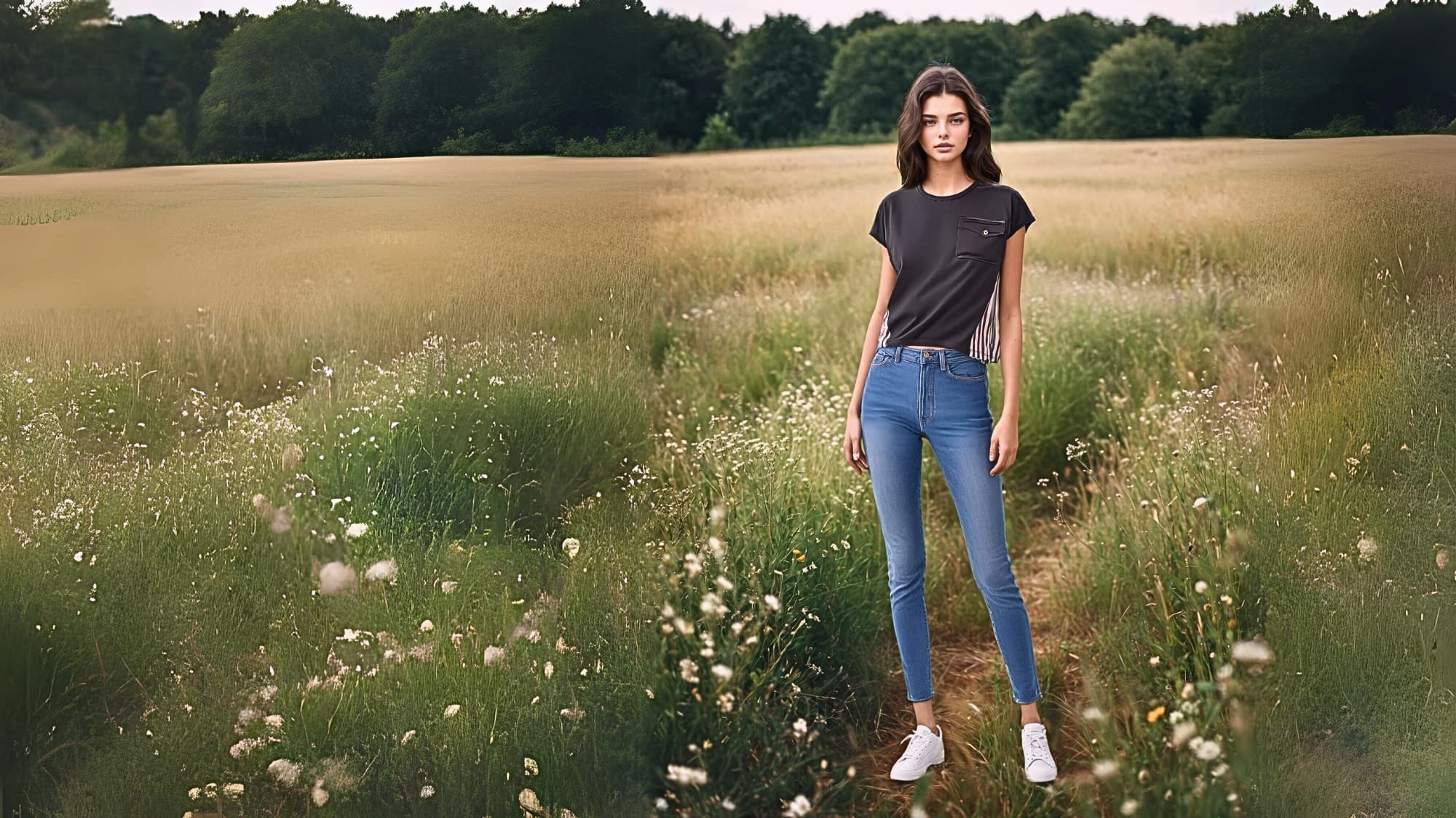 女款時尚快乾圓領T恤 | 舒適又有型 模特展示圖