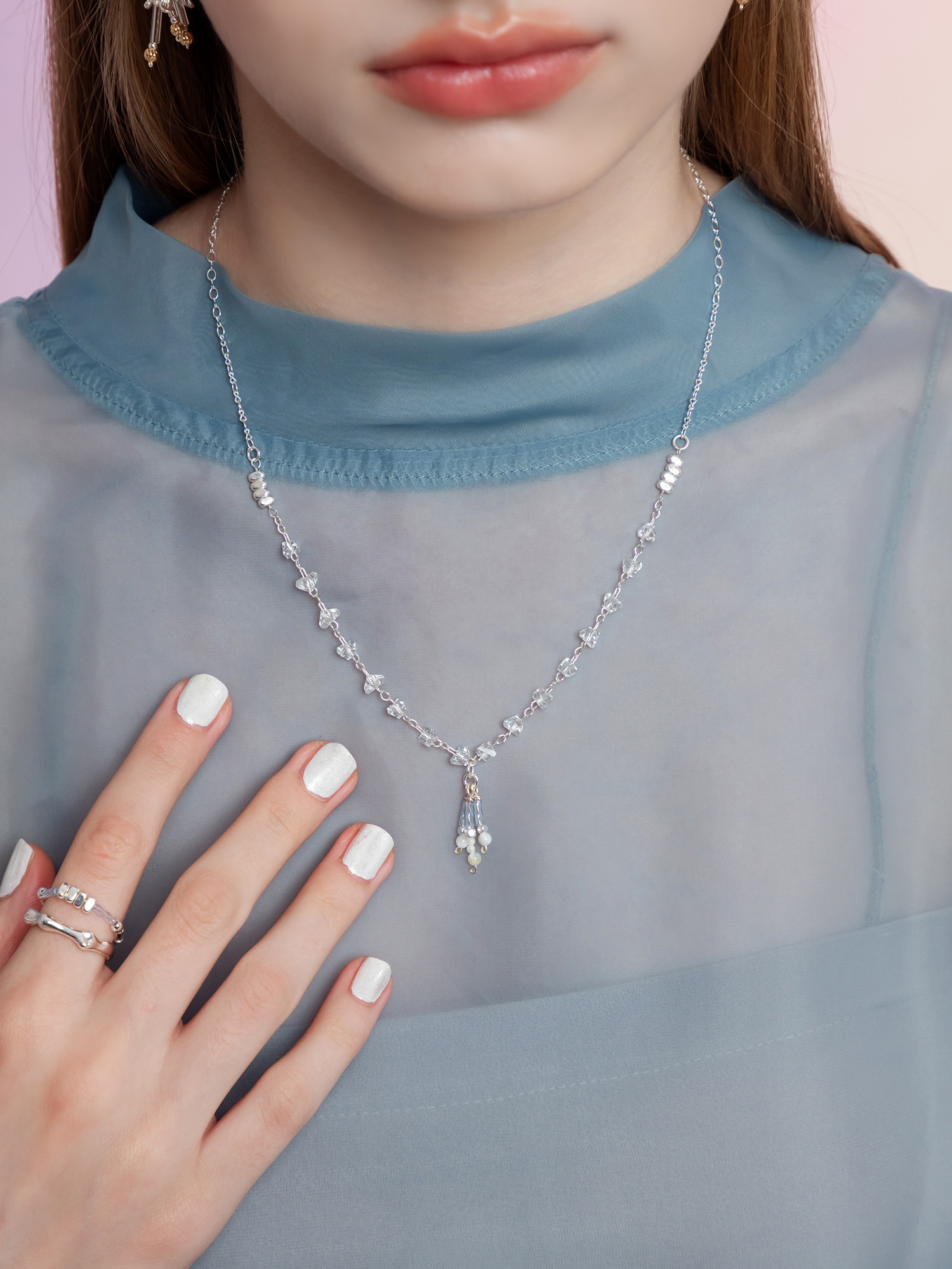 天空之鏡。MUCHAT手作水晶貝殼珠流蘇項鍊