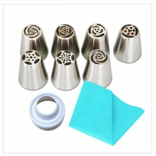 Hot push baking set 9-piece set - stainless steel cream piping tip, piping bag, reusable piping bag, flexible and easy to use, needed to create a variety of shapes