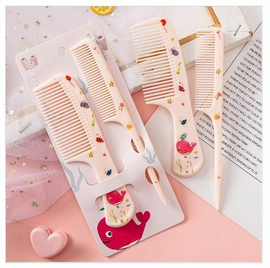 Popular cute anti-static fine-toothed comb with dense head and tail (Whale, set of two)