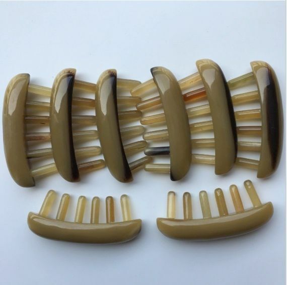 Popular natural horn six-tine massage comb and massage head comb (six-tine horn comb 1 piece)