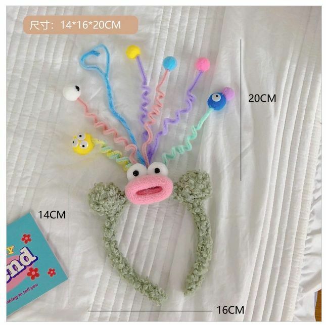 爆款搞怪派對小怪獸毛絨彈簧頭箍髮箍頭飾（綠色）