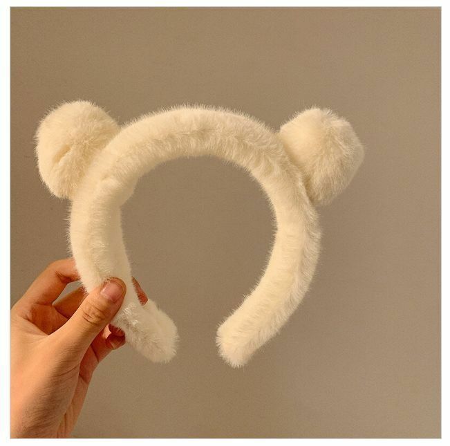 Hot style cute Japanese plush bear ear headband headband headband (white)