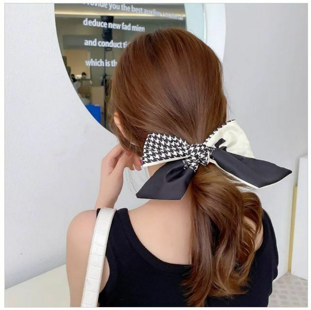Popular retro French bow streamer ribbon headband (houndstooth sharp corner style)
