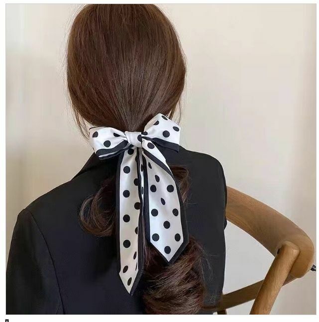 Popular retro French bow streamer ribbon headband (black dots)