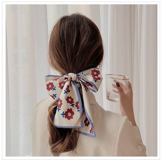 Popular retro French bow streamer ribbon headband (burgundy small flowers)