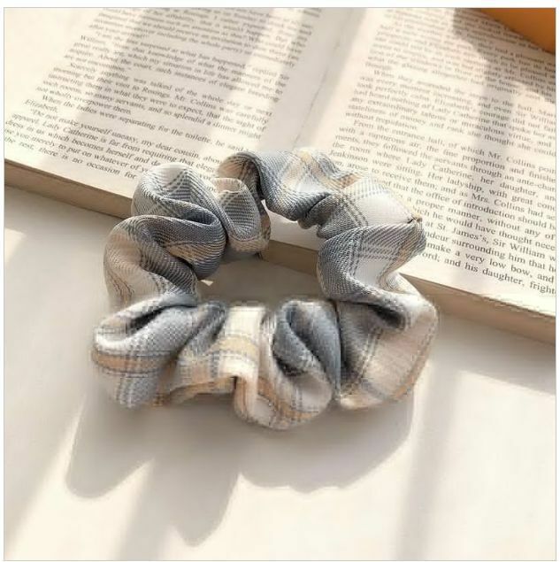 Hot style Japanese plaid large intestine hair tie (lemon sea salt)