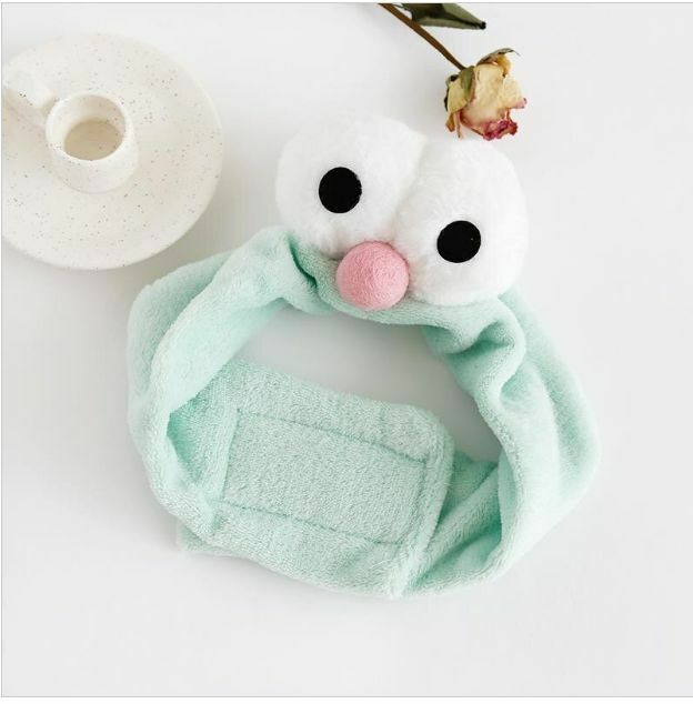 New cute face wash and makeup headscarf headband headband (mint green big eyes Velcro)
