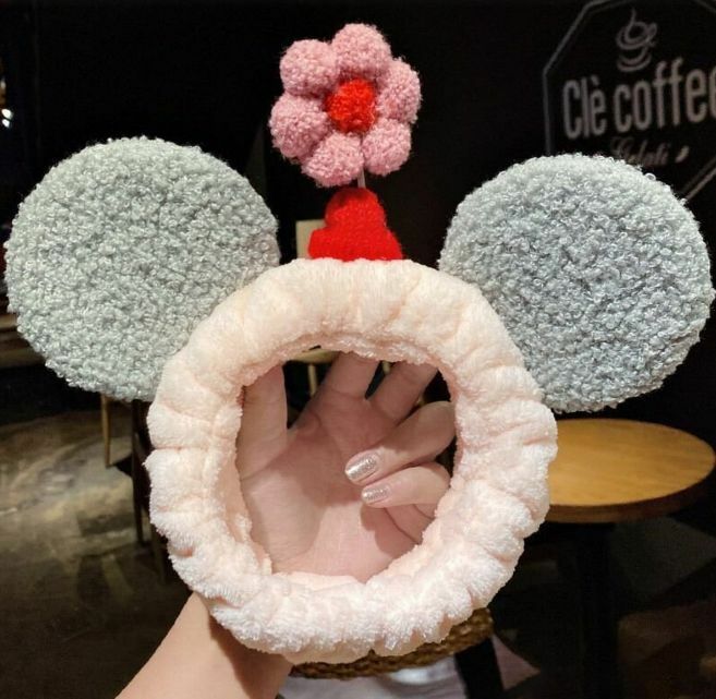 New cute face wash makeup headscarf headband headband (gray Mickey ears)
