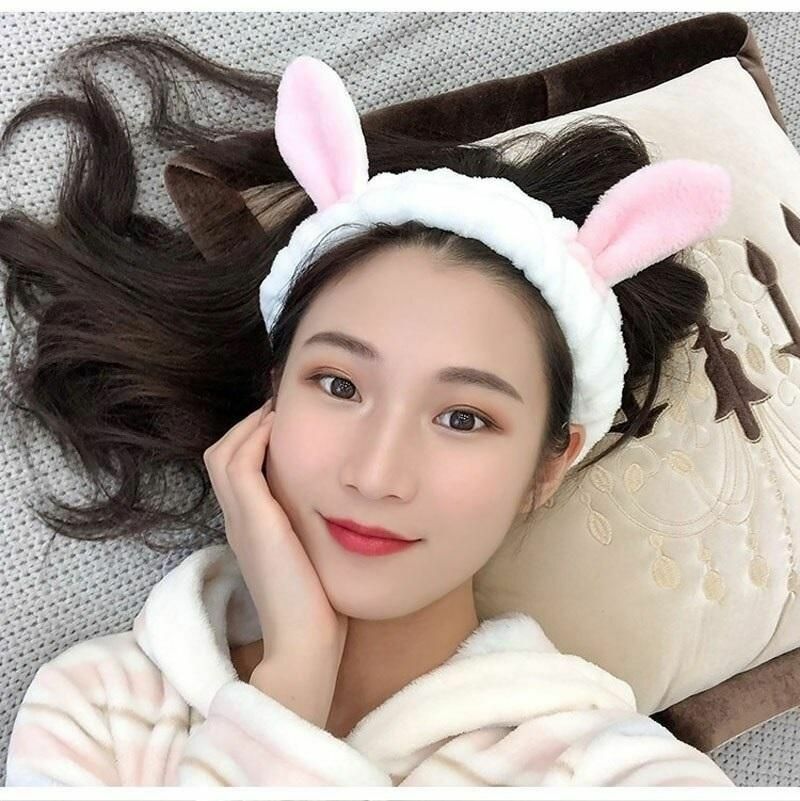 New Rabbit Ears Headband Makeup Face Wash Hairband (White)