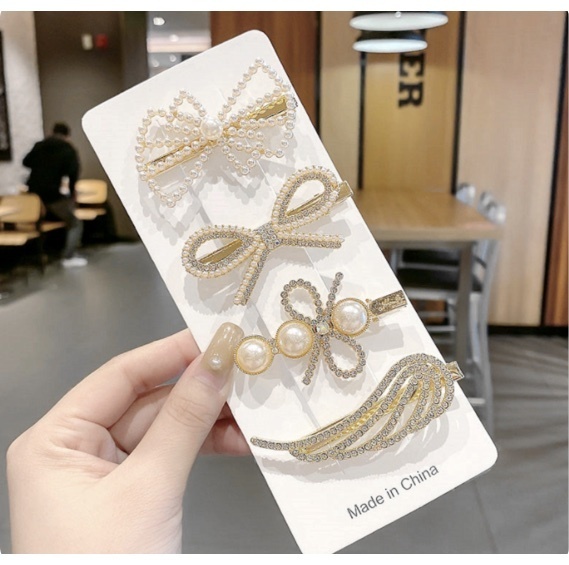 New Korean style simple pearl hairpin shark clip (No. 7-four-piece set)