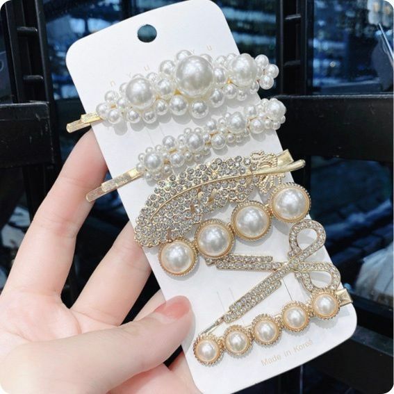 New Korean style simple pearl flow clip shark clip (size 20 pearls - six-piece set)