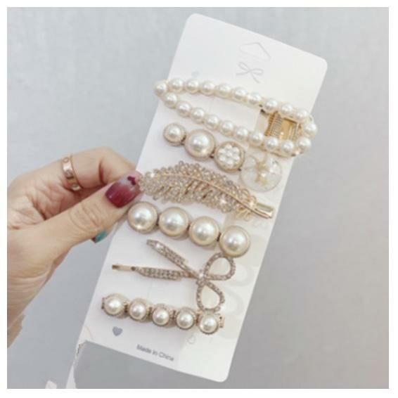 New Korean style simple pearl hairpin shark clip (No. 1-six-piece set)