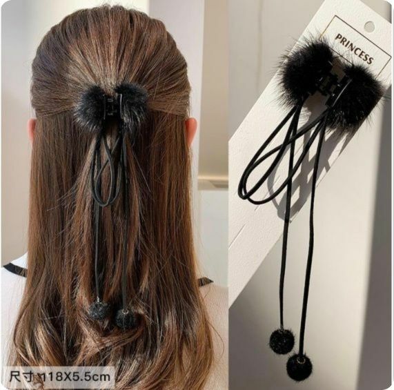New Korean style simple fur hair clip shark clip (black) 1 pack