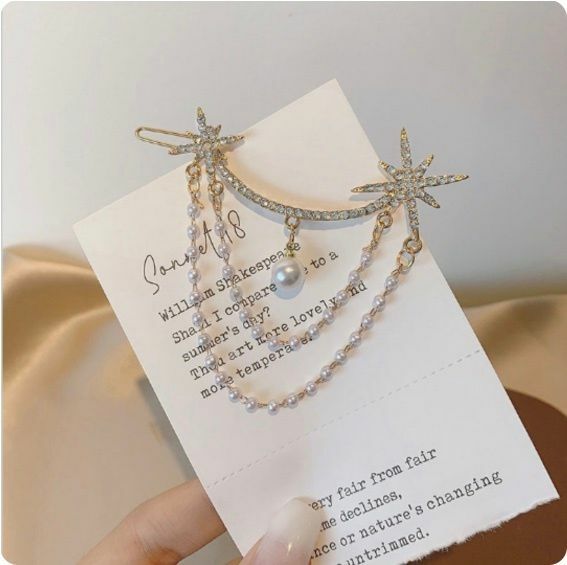 New Korean style simple pearl tassel hairpin shark clip (eight-pointed star-tassel)