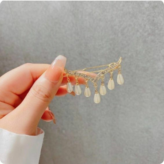 New Korean style simple pearl tassel hairpin shark clip (pearl-tassel)