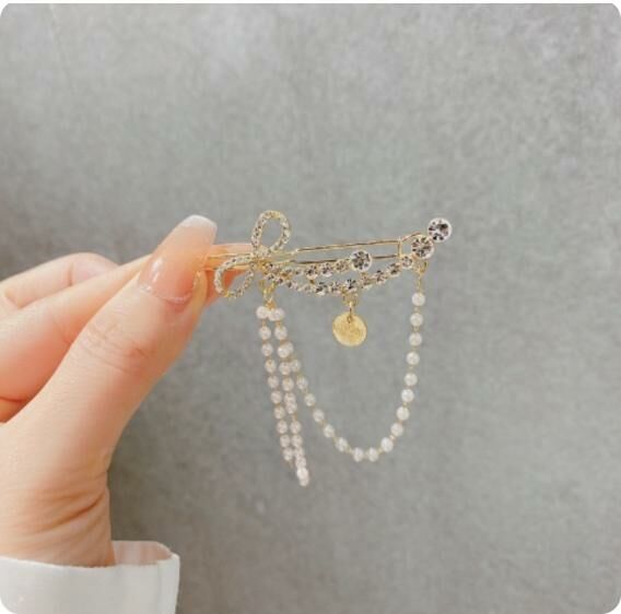 New Korean style simple pearl tassel hairpin shark clip (pearl-bow tassel)