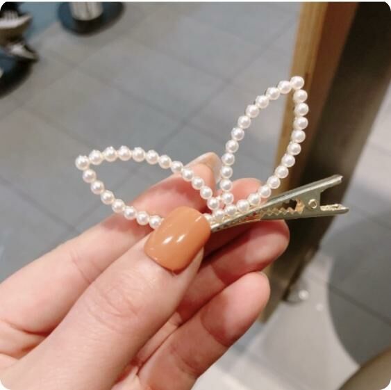New Korean style simple pearl tassel hairpin shark clip (pearl-rabbit ears)